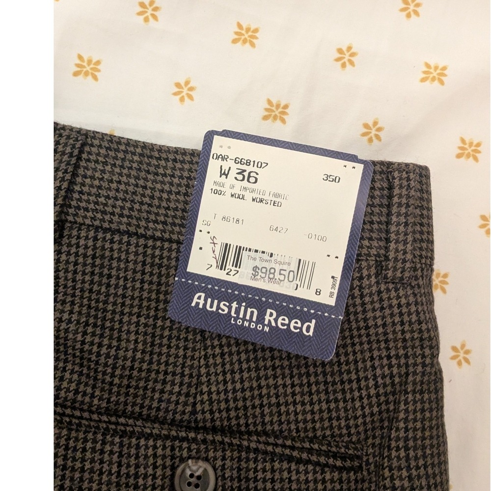 Austin Reed London 36x31 Wool Flannel Houndstooth Pleated Cuffed Dress Pants NWT